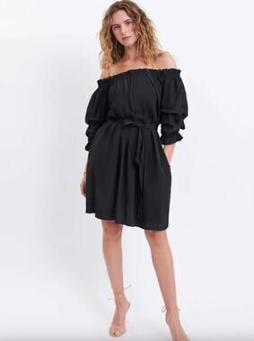 mer sea Tulum Ruffle Dress Shift Black Medium